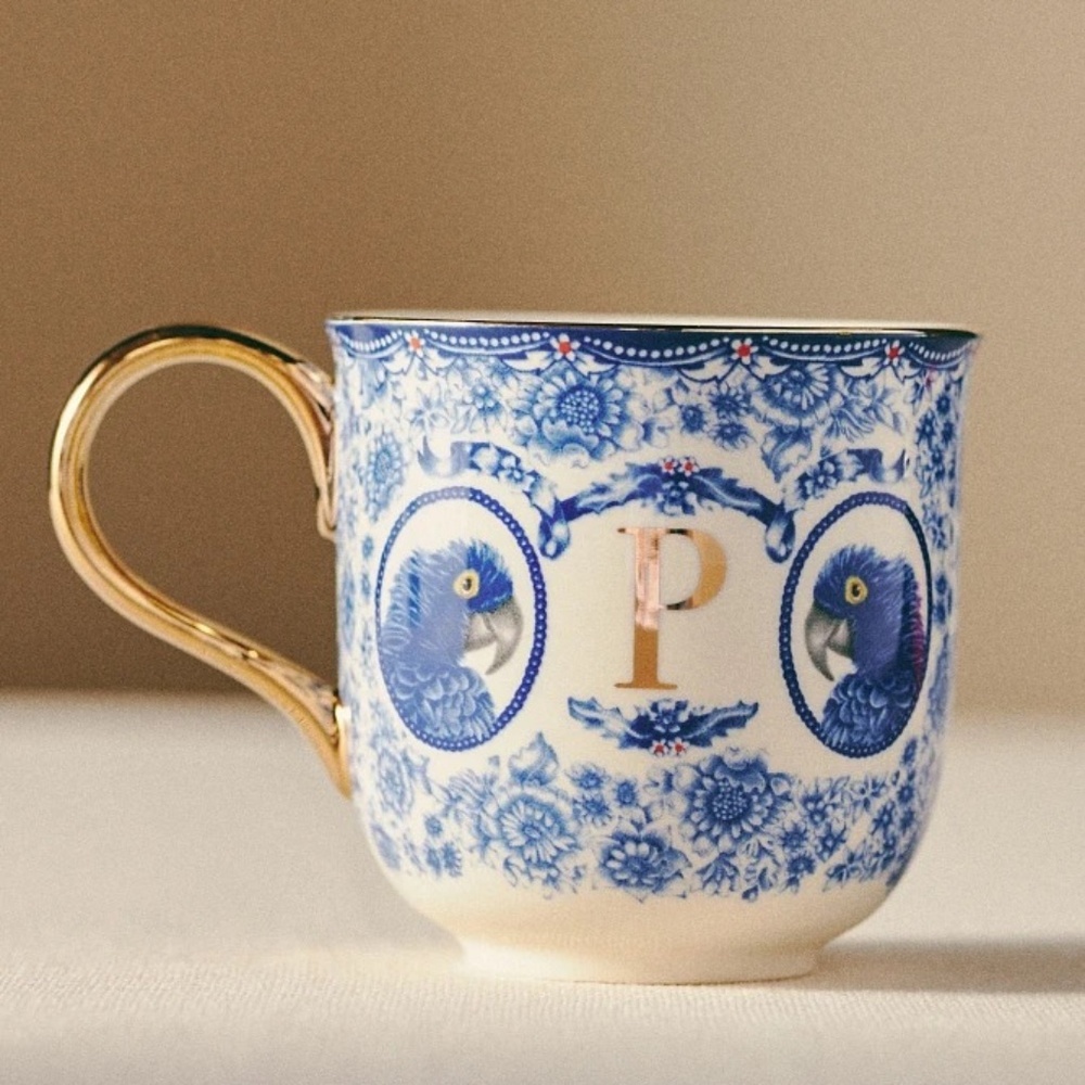 NWT Anthropologie Lou Rota Monogram Nature Mug Letter P